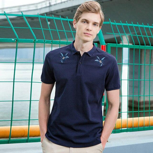 Polo shirt embroidery flowers short sleeve