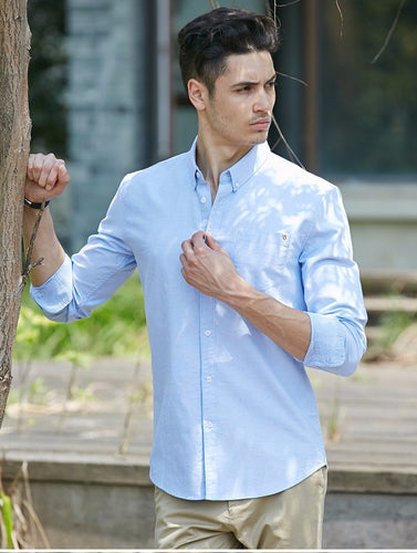 Men's shirt cotton solid color long sleeve