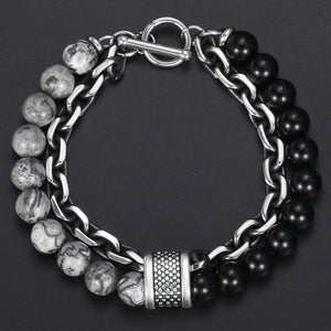 Natural Stone and Stainless Steel Bracelet