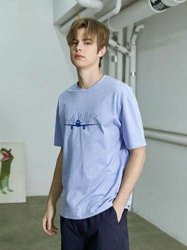 Men's summer cotton t-shirt with a print plane